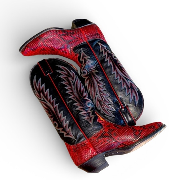 Justin Boots Red and Black Heeled Boots - Picture 2 of 16